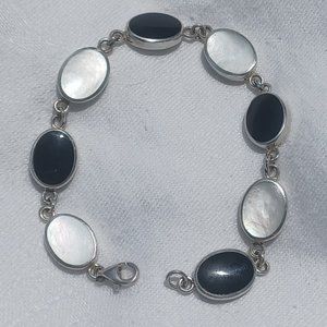 Sterling silver onyx & Mother of Pearl bracelet